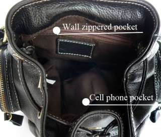   vintage cow leather black backpack rucksack fanny travel bag  