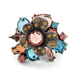   Silvertone Acrylic Crystal Flower Stretch Fashion Ring Jewelry