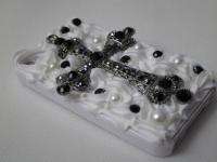 3D Cream Cross Cake Bling Crystal Case Cover for iPhone 4 4S White 