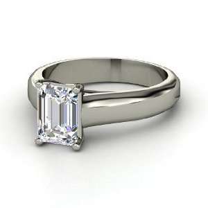  Sleek Emerald Cut Solitaire Ring, Emerald Cut Diamond 