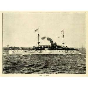 1902 Print USS Texas 1892 First Battleship Old Hoodoo Navy Historic 