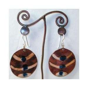  Chilean Handcrafted Round Copper Earrings with Enamel 