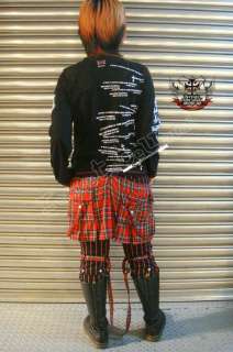 Punk PINSTRIPE+TARTAN CONTRAST Kilt+Pants+Leg Warmer L  