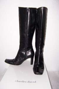 CHARLES DAVID BLACK LEATHER BOOTS CRAZY 6 1/2 $330  
