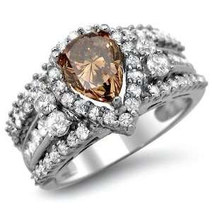  2.11ct Brown Pear Diamond Engagement Ring Bridal Set 14k 