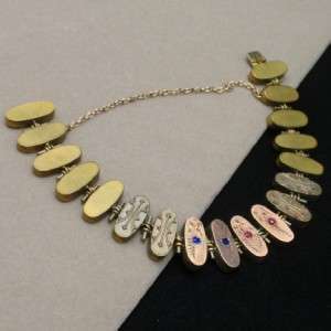   Bracelet Mixed Gold Filled Tones Chased Oval Links Paste Stones  