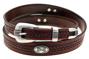 35mm Embossed Chestnut Bridle Leather Belt With Golf Club Concho Made 
