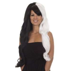 Extra Long Two Tone Curly Volume Wig  Black and White  Backcombed 