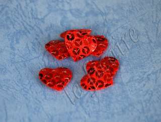 Small Padded Satin Sequined Heart Appliques Wedding Red  