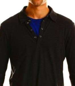 Armani Exchange Slub Long Sleeve Polo Shirt Indigo NWT  