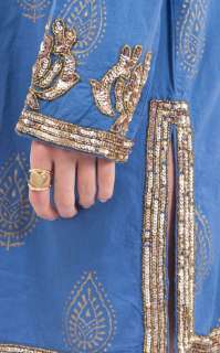 Vtg Ethnic INDIA Sequin Gypsy Boho Dashiki Caftan KIMONO Mini DRESS 
