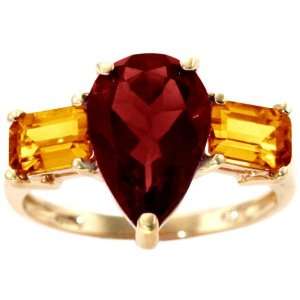   Yellow Gold Pear and Octagon Gemstone Ring Multi Garnet Citrine, size7