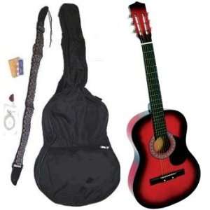   38 Inch Steel String Acoustic Guitar   Red Color Musical Instruments