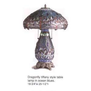  Dragonfly Design Tiffany Style Table Lamp in Ocean Blue 