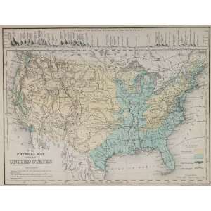   Map U.S. Topographical Annual Rainfall Temperature   Copper Plate Map