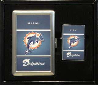 MIAMI DOLPHINS LOGO CIGARETTE CASE / WALLET AND LIGHTER GIFT SET NEW 