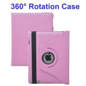  Hole Rotatable Case Leather Cover Stand for iPad 2 (Pink 