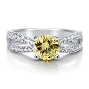Round Canary CZ 925 Sterling Silver Split Shank Solitaire Ring 1.28 ct 