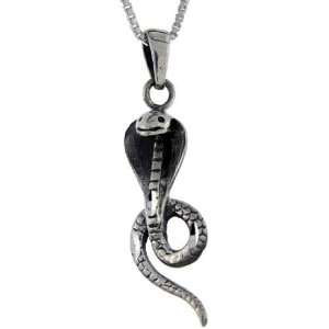  Sterling Silver Cobra Snake Pendant, 1 1/2 in. (38mm) tall 
