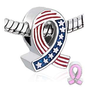 Pugster Usa Flag Breast Cancer Awareness Pink Ribbon Beads Charms Fits 