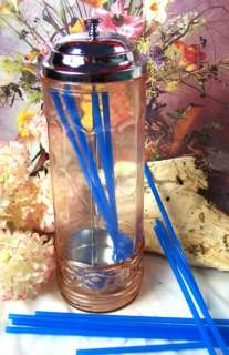 Pink Glass Strawholder Dispenser Straw Holder  