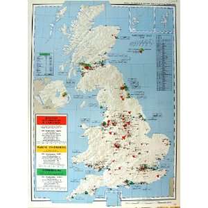   Map Britain Ireland 1963 Employment Ships Railway Wool
