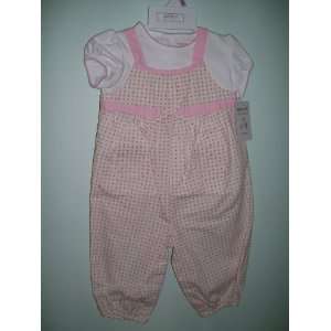   Girls Pink and White Short Sleeve Overall Set Size 12 Months: Baby