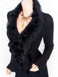 New Knit Lace Collared Faux Fur Cardigan Sweater Jacket  