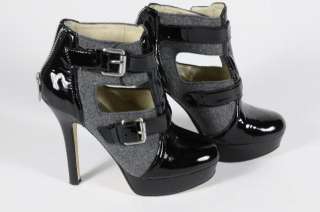   Black Patent Leather Gray Platform Cage Heels Stiletto Size 5  