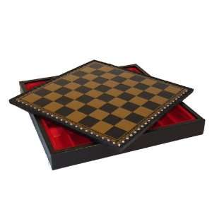   Black and Gold Pressed Leather Chess Board and Chest with 1in Squares