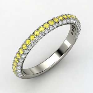  Slim Pave Band, 14K White Gold Ring with Yellow Sapphire 