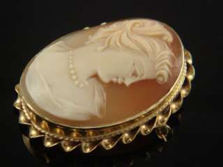 ESTATE 14K GOLD HAND CARVED CONCH SHELL CAMEO BROOCH PIN PENDANT 