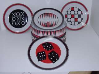 Poker Game Room Red Blk Plates Set of 4 Serving Dishes  