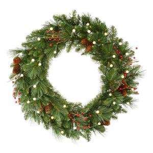   Christmas Wreath w/ 35 WmWht Battery Operated Lights: Home & Kitchen