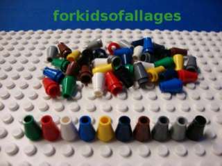 50 Lego Cones 1x1 Round Brick Nose Cones Red White Blue Gray Green 