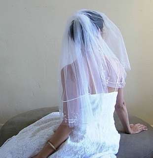 White Bridal wedding 2T veil headpiece 23x28x72 sequins  