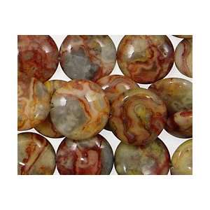  Crazy Lace Agate Beads (red) Puff Coin 15mm Arts, Crafts 