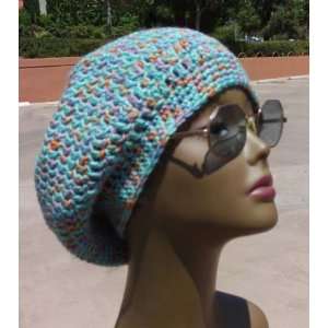   Crocheted Slouchy Beanie Hat Cap Crochet Green Multi: Everything Else