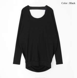   Stretchy Jersey Dolman Sleeve Draped Cowl Open Back Top Black  