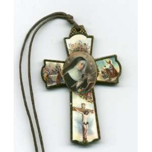  Saint/St. Rita Wooden 2 Inch Cross Necklace with Cord and 