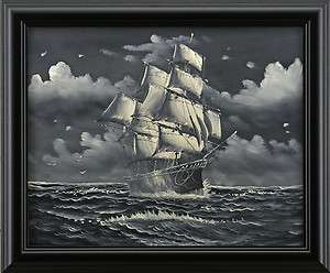 Old Sail Ship Sailing Ocean Sea Boat Art FRAMED OIL PAINTING 