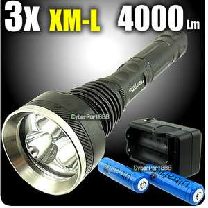   4000 Lumens 3x CREE XM L XML T6 LED Flashlight Torch +18650+Charger