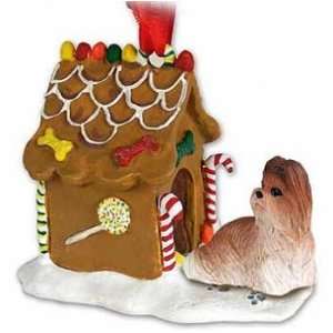  Tan Shih Tzu Gingerbread House Christmas Ornament