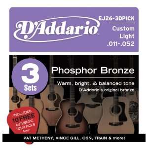 Addario EJ26 3DPICK Phosphor Bronze Acoustic Guitar Strings   Custom 