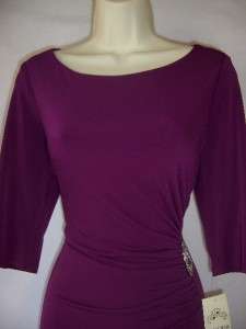 SANGRIA Purple Stretch Jersey Ruched Cocktail Evening Dress 10 NWT 