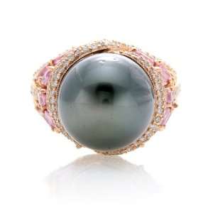    18k Rose Gold 2.23 Ct Diamond Pink Sapphire Pearl Ring: Jewelry