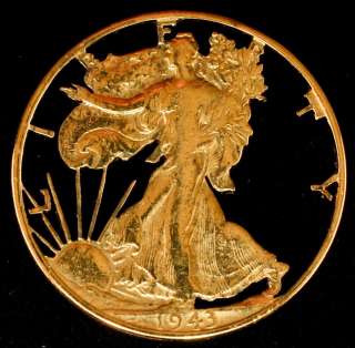 1944 90% Silver Cut Out Walking Liberty Half Dollar Gold Plated Very 