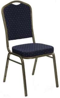 50 NEW BANQUET Stack Chairs Gold Frame Navy Fabric  
