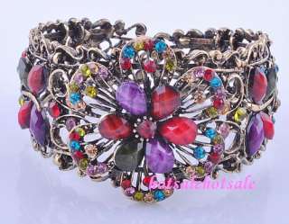 wholesale 12pcs flower rhinestone vintage bracelets #D  