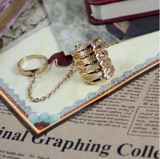 Fashion Chain Knuckle Connect Finger Crystal Ring   